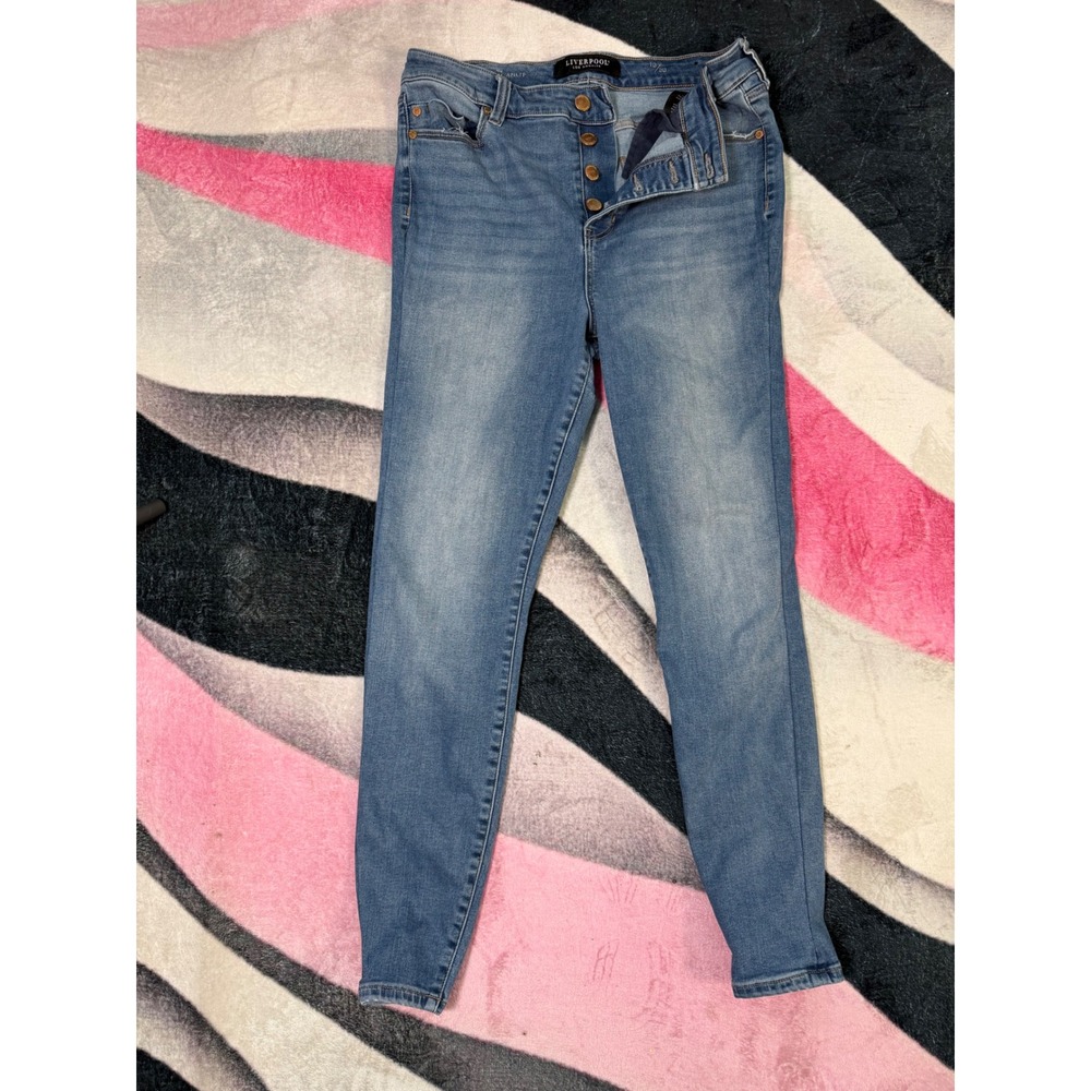 Liverpool Los Angeles High Rise Ab-Fab Ankle Skinny Jeans Blue Button Fly Sz 10